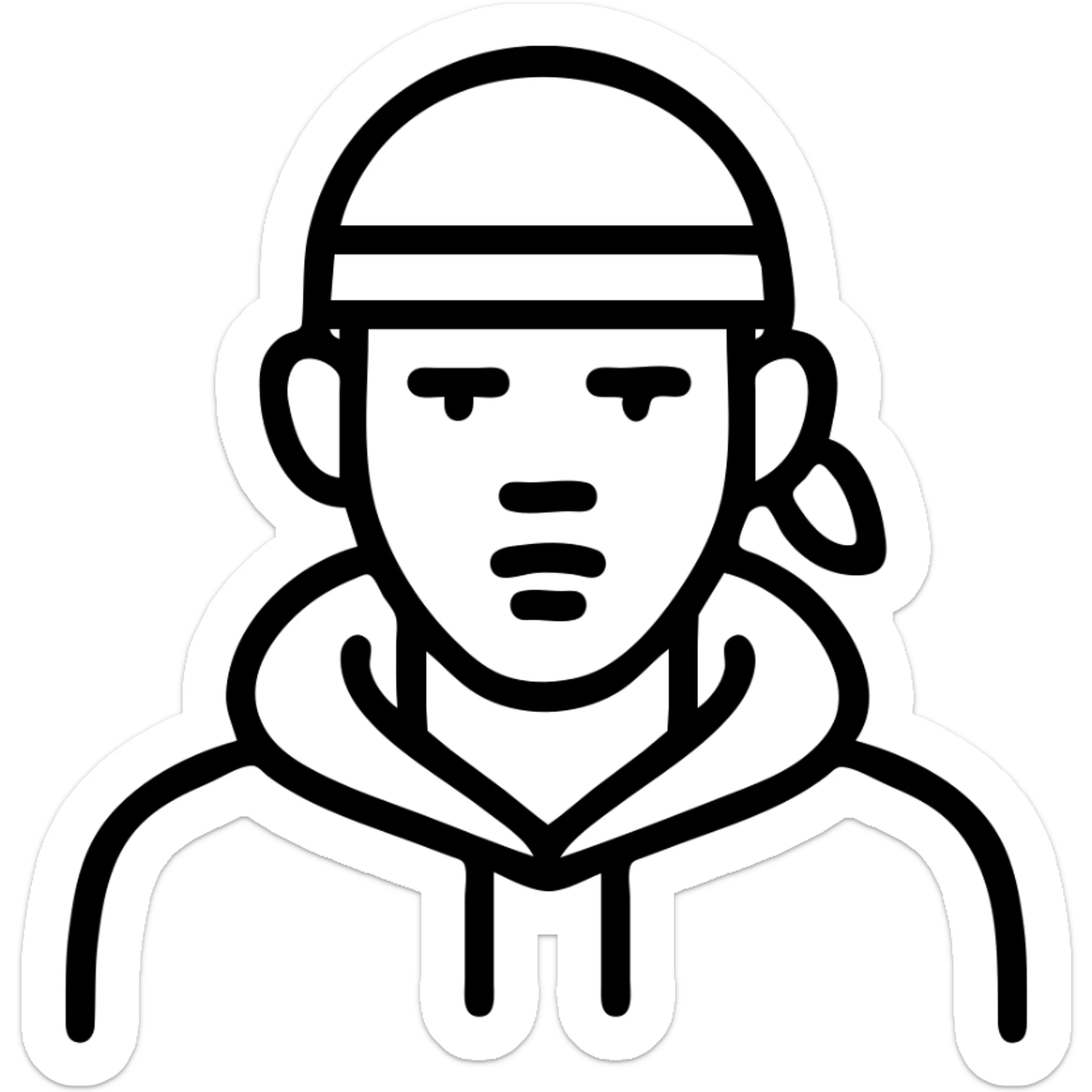 black man with a durag and black hoodie, outlined icon, no fill, modern and minimalistic sticker