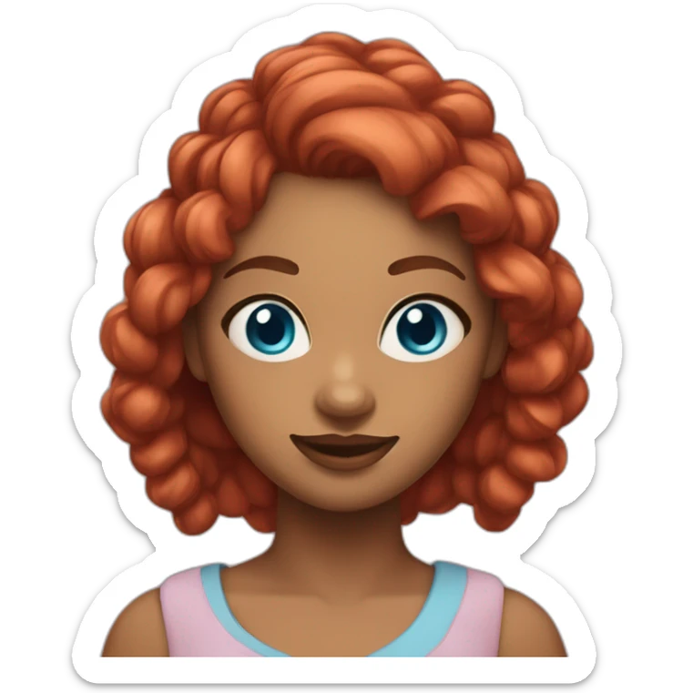 Woman with brown skin, fantasy red hair with two pigtails and light blue eyes  sticker