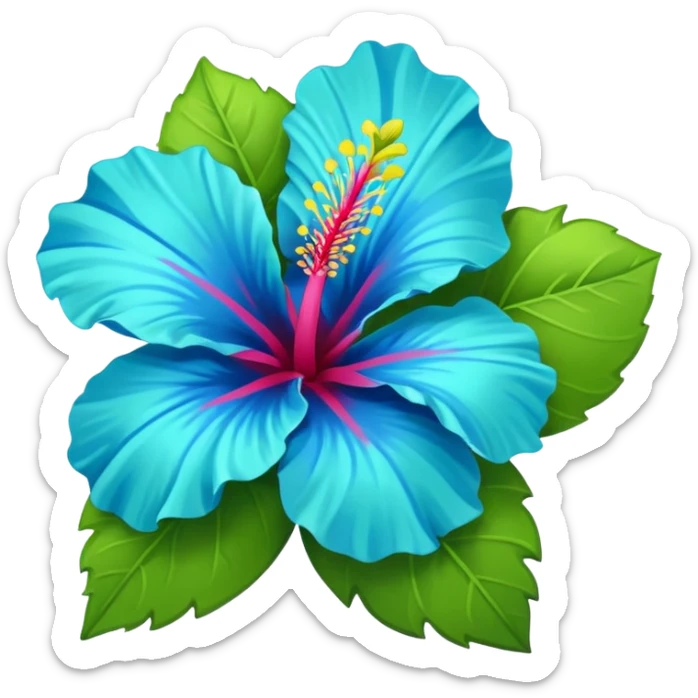Change the lilac hibiscus flower to blue and lime green colors, keep the emoji style, with no background. sticker