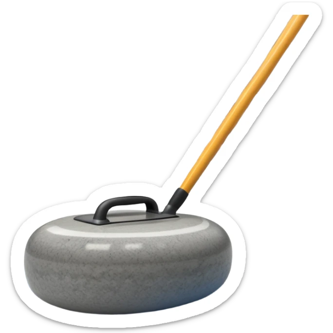 An icon showing a detailed close-up of a curling stone sliding across the ice, with a broom in motion beside it. The background features an indoor stadium with cheering spectators on the stands. Transparent background captures the strategy and focus of curling. sticker
