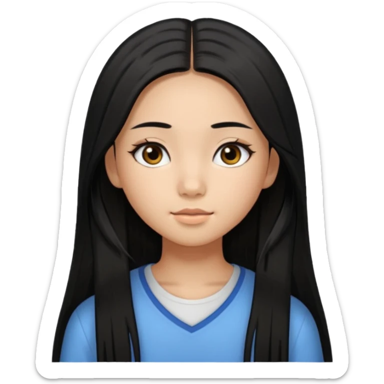a tan chinese-american 15 year old girl with middle part long straight black hair down to her chest.eyelashes  sticker
