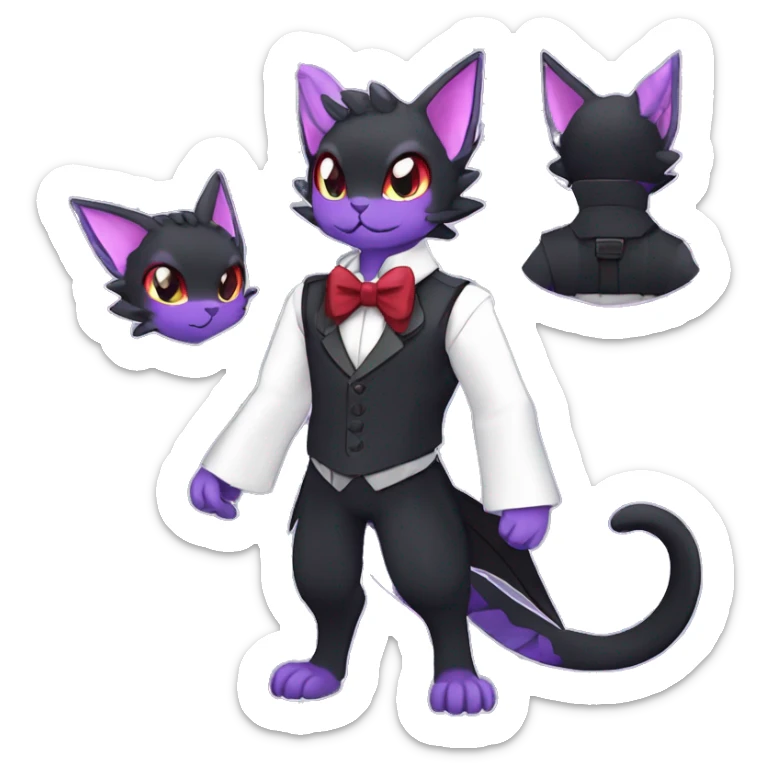  Cool cute edgy cartoon black purple red ethereal fantasy beautiful elegant nargacuga-Noivern-cat-Fakemon collar harness bow tie and bracers full body sticker
