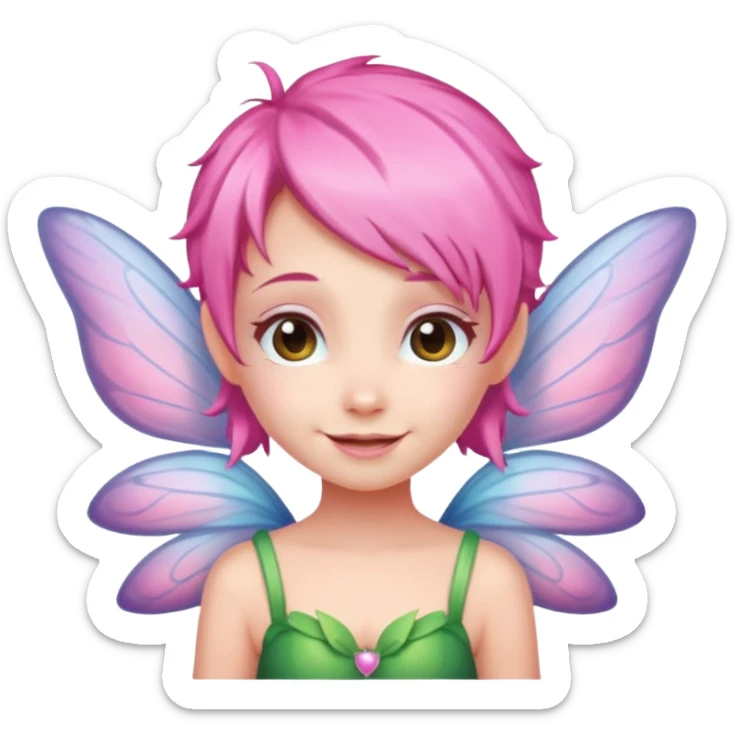 A tiny pastel fairy with pink hair with glowing wings and a sweet smile  sticker