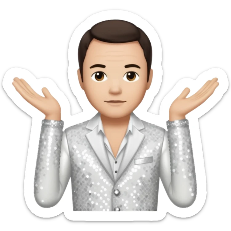 Tony Mortimer from East 17 with light skin, dark brown hair, white sequin outfit sticker