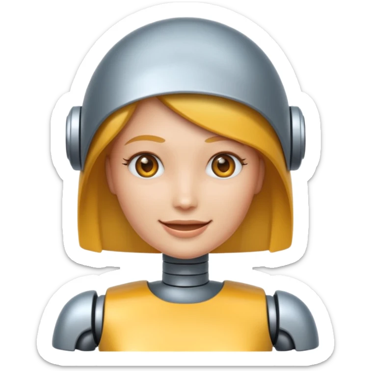 crée un emoji animé d'une tête mi-femme mi Robot Avec un sourire sticker