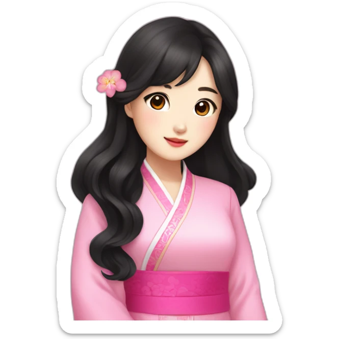 cute go yoon jung with wavy black hair posing with pink ao dai half body sticker