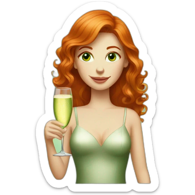 green-eyed red-haired woman with a glass of champagne sticker