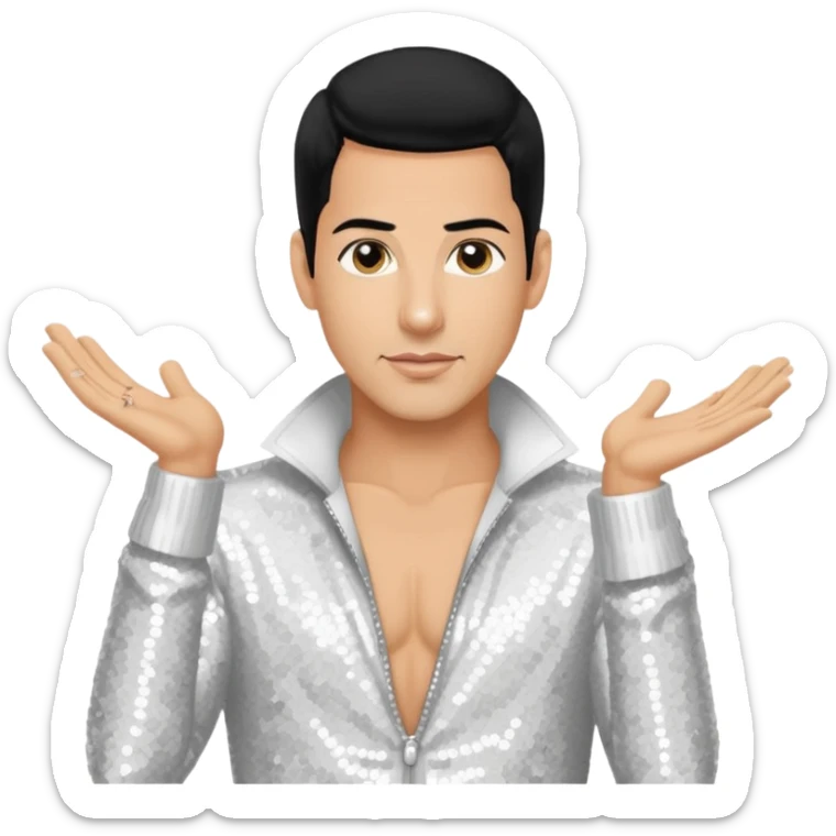 Danny Wood from NKOTB with black hair, white sequin outfit, light tan skin sticker