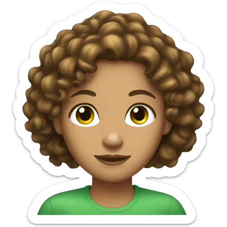 Long curly brown hair women with tan skin and Green eyes sticker