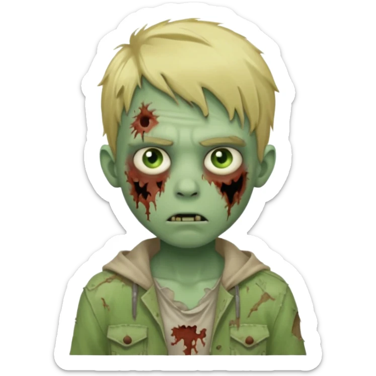 boy zombie with blonde hair and pale green skin sticker
