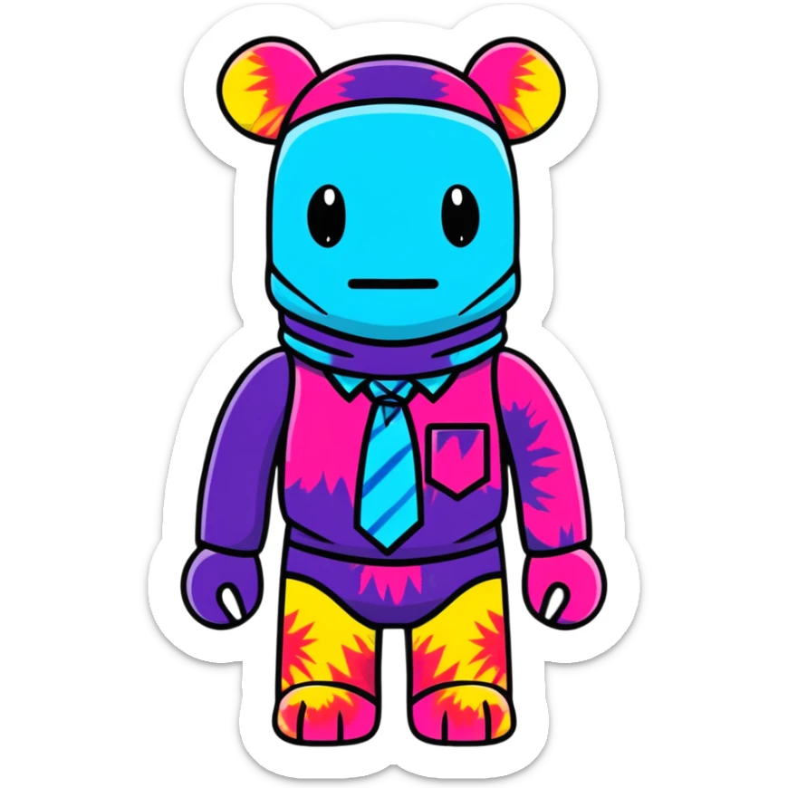cute bearbrick collectible toy wearing a tie-dye colorful balaclava sticker