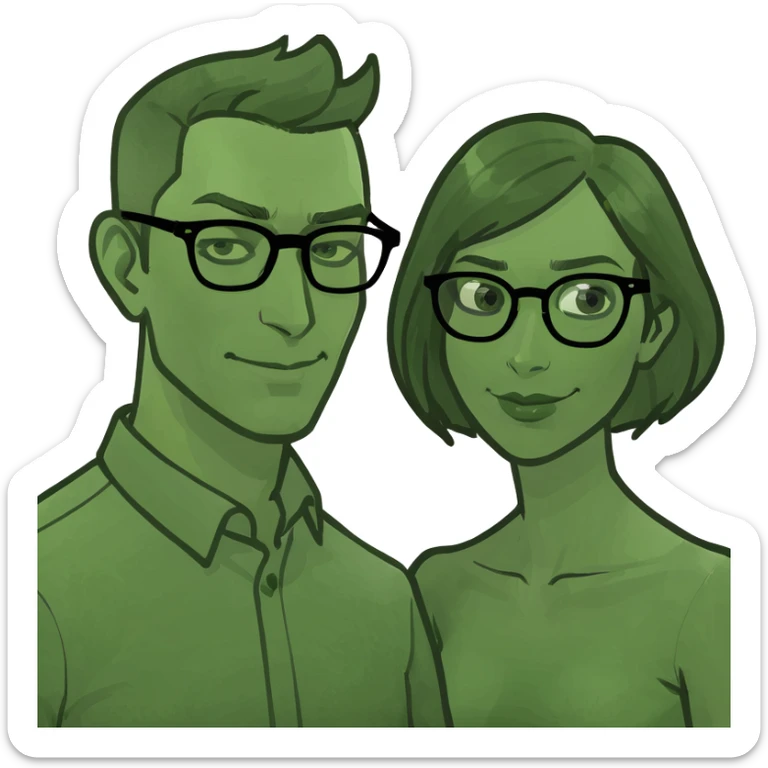 Brown woman black hair kissing white man glasses light brown medium hair  sticker