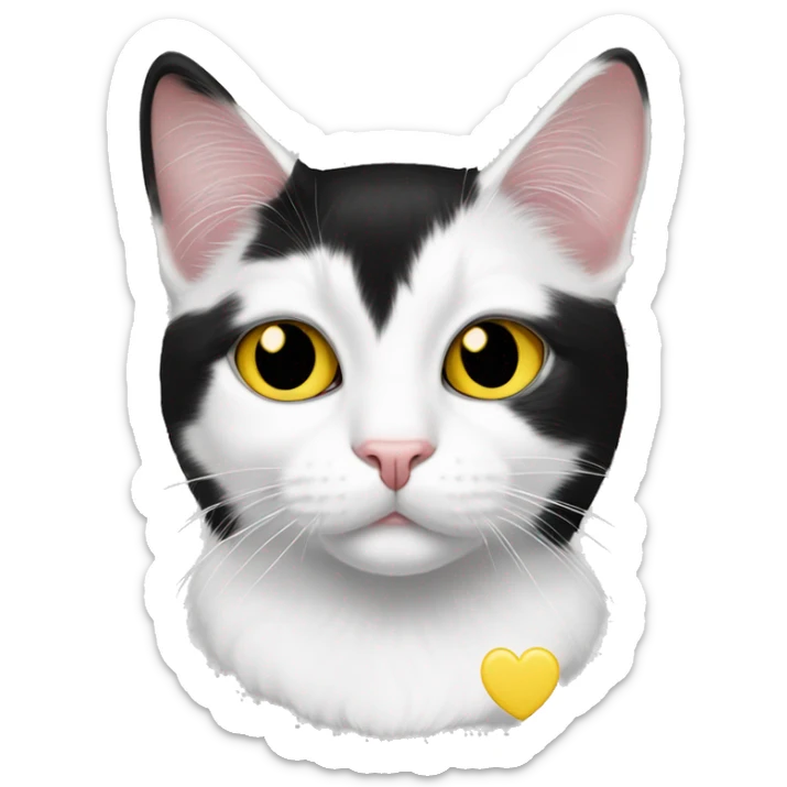 Black and white tuxedo cat with yellow eyes and white heart patch around mouth sticker