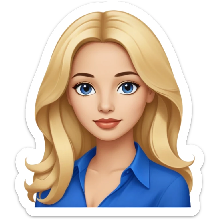 Linette Torres, Puerto Rican actress with fair complexion, beautiful facial features, bright expressive eyes, defined cheekbones, full lips with warm smile, long flowing blonde hair, wearing a stylish blue blouse sticker