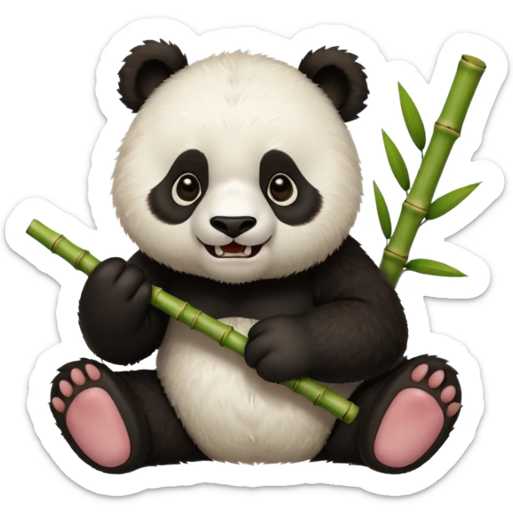 Tatlı Kahverengi ve beyaz renginde panda elinde bambu olsun tam ısırıcakken olsun sticker