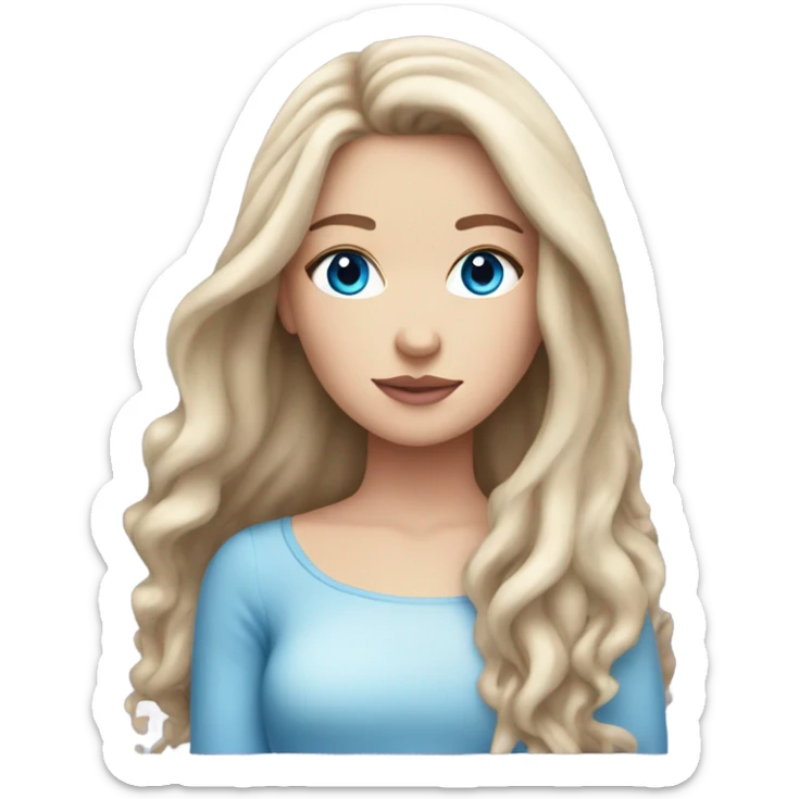 White girl with long brown hair and blue eyes and pink lips  sticker