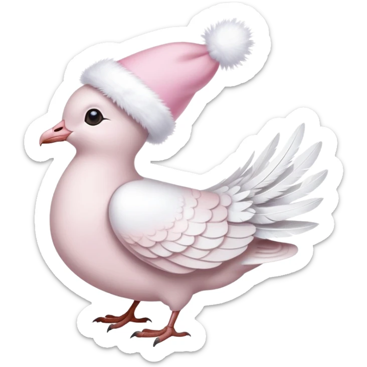 light pink beautiful magestic dove wearing light pink and white christmas hat  sticker