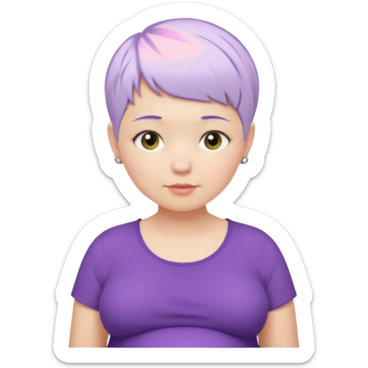 pregnant woman with purple shirt and short pixie cut WHITE hair. only show head, nech and abdomen sticker