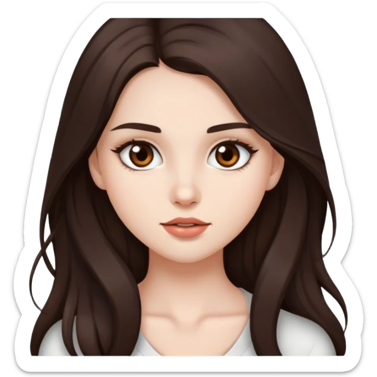 pretty girl, long hair, brown eyes, natural lips, white skin, dark brown hair sticker