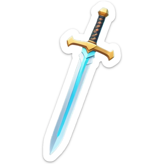 Clash of Clans aesthetic: Cinematic Playful Pixel 3D Sword Emoji, rendered in a 3D vector-style similar to standard emojis with minimal shading and bold, simplified shapes. A compact, distinct form with signature details, softly glowing with a pixelated adventure charm. Simplified yet unmistakably iconic, highly detailed and consistent, glowing with a soft radiance and high shine. Stylized with a touch of classic pixel-art charm and a soft glowing outline, capturing the essence of a beloved gaming relic with a friendly, playful manner! sticker