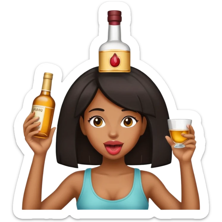 black girl holding a liquor bottle on top of her head with her tongue sticking out sticker