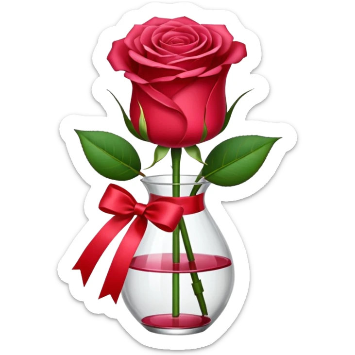 One red flower and one pink flower in transparent bouquet with red band  sticker