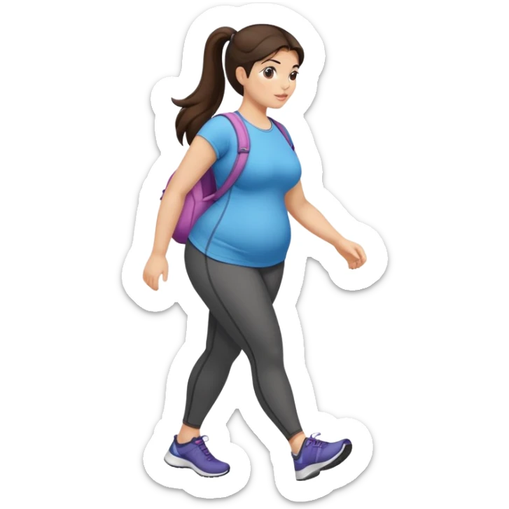Walking exercise curvy girl dark brown hair, long ponytail, light to medium skin tone sticker