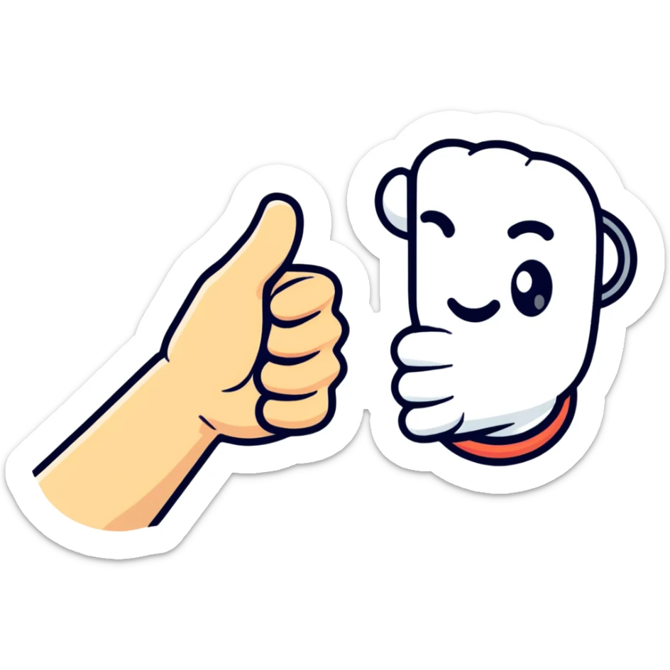 Girl with one hand giving thumbs up and the other hand giving thumbs down, showing mixed feelings sticker