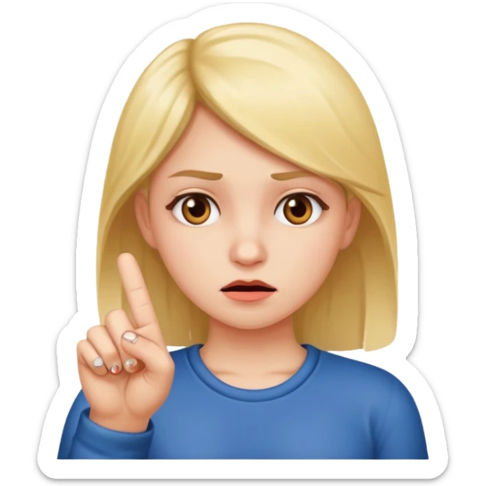 A girl with a face a bordness and annoyance and with her middle finger sticker