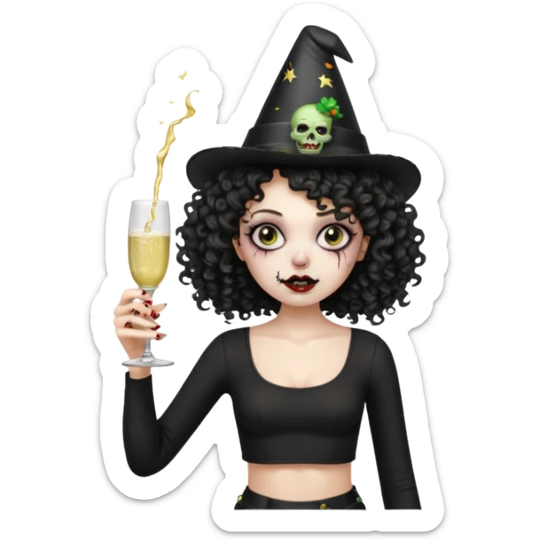 Black side party curly head girl zombie pale skin black crop top no ha sticker