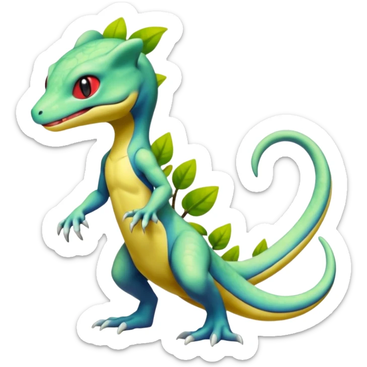 Mewtwo-Salandit-Gecko-Treecko-Kecleon-Fakémon-Pokémon-hybrid-creature (full body)  sticker