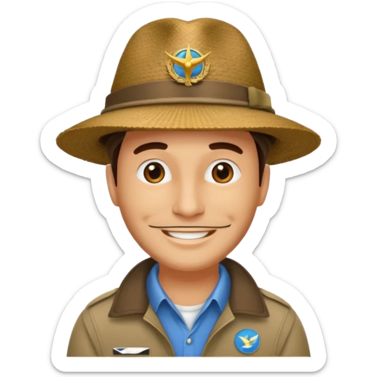 Visage homme créole réunionnais avec chapeau arrive avion sticker