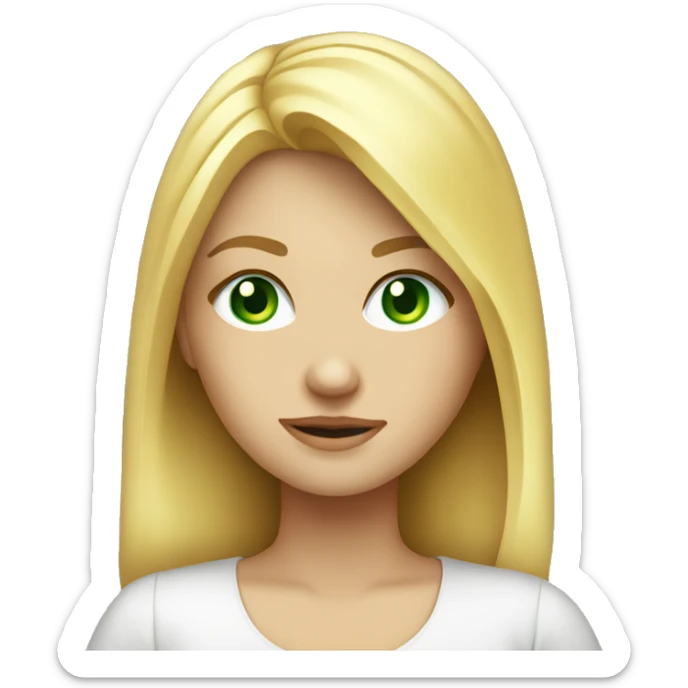 A beautiful blonde girl with green eyes is sitting at a laptop, ios-style emoji sticker
