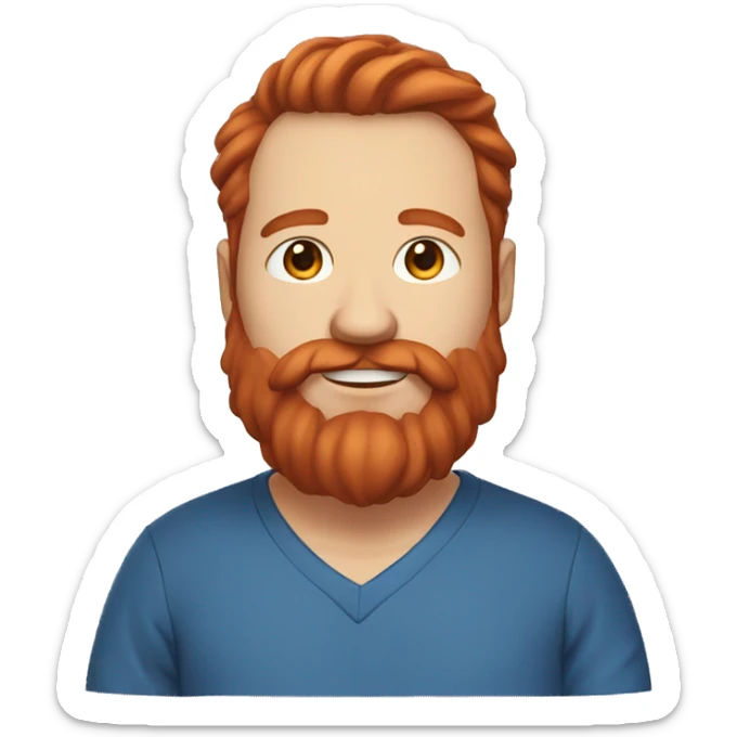 caseoh, a realy fat streamer with red hair and a long beard and blue shirt sticker