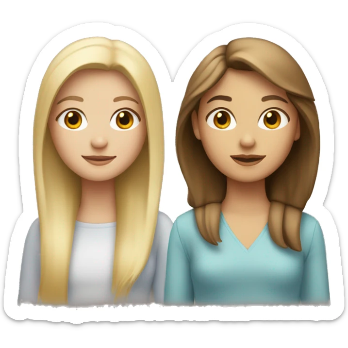 Two girls, one with straight and blonde hair, two with brown and straight hair sticker