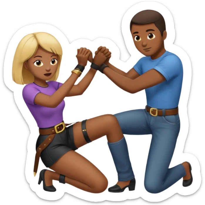 woman spanking African american male that is bent over with a belt while  sticker
