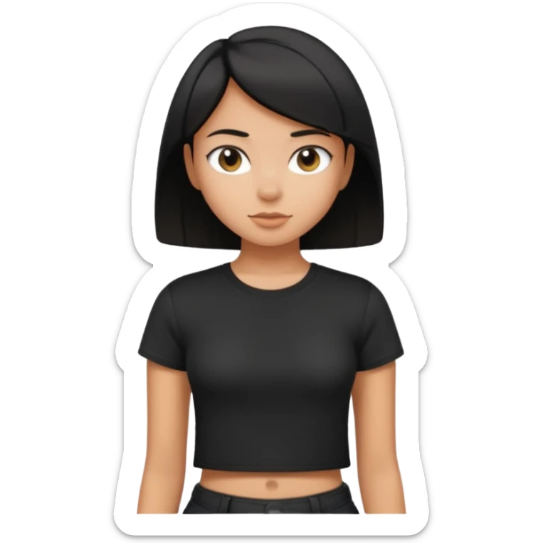 a pretty bratz girl with straight black short hair wearing a black tshirt , tan girl. waist up sticker