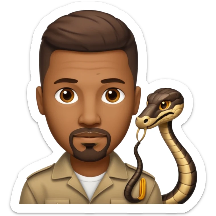 Homme métisse yeux marron avec un bouc cheveux court avec dégradé sur le côté, avec un cobra à côté sticker