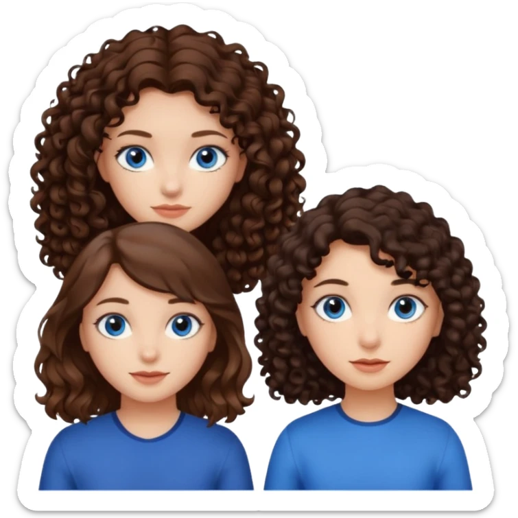 A girl with with brown hair and blue eyes and two girls with dark curly hair with brown eyes sticker