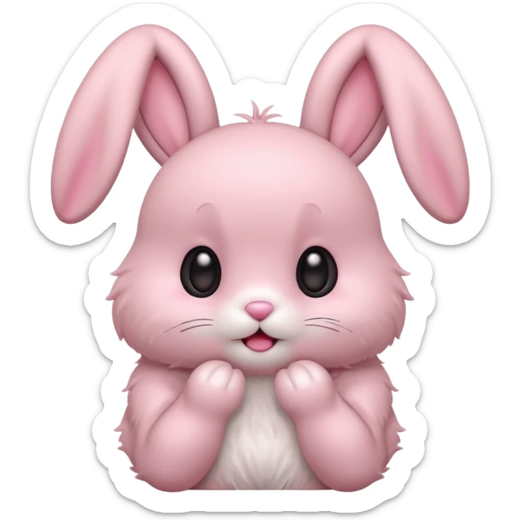 Pastel pink bunny, kawaii fluffy ears and body pretending to be shocked  sticker