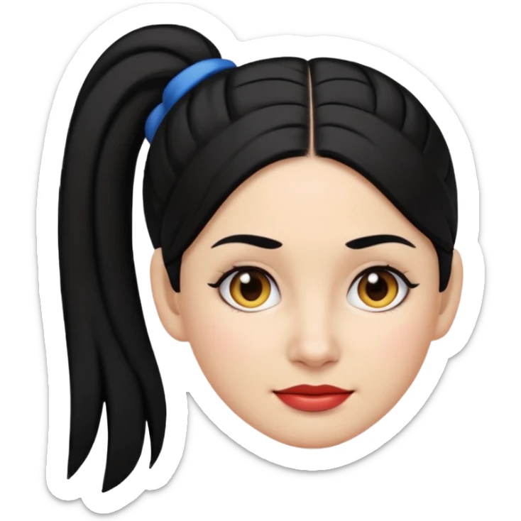30-year-old Puerto Rican woman with white skin, black hair in ponytail, emoji style sticker