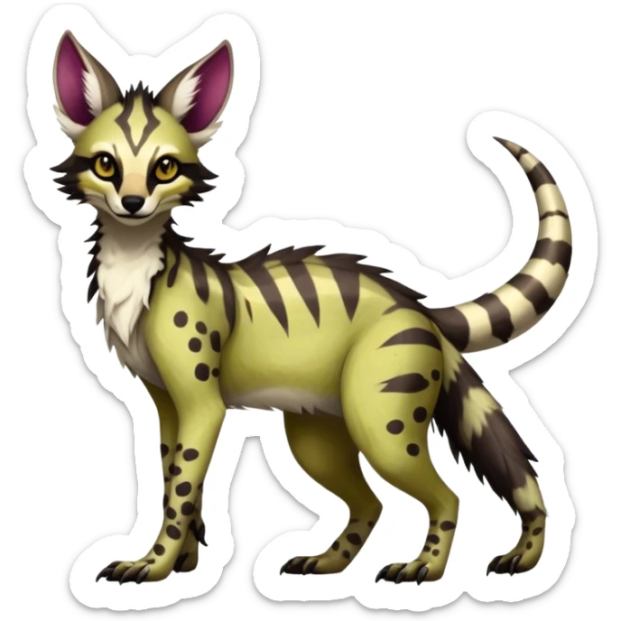 Feral Rare Fantasy dark vibrant Vernid-Sergal-Genet-species-animal-creature-hybrid by LiLaiRa, random markings, tufted ears, full body, 4 legs sticker