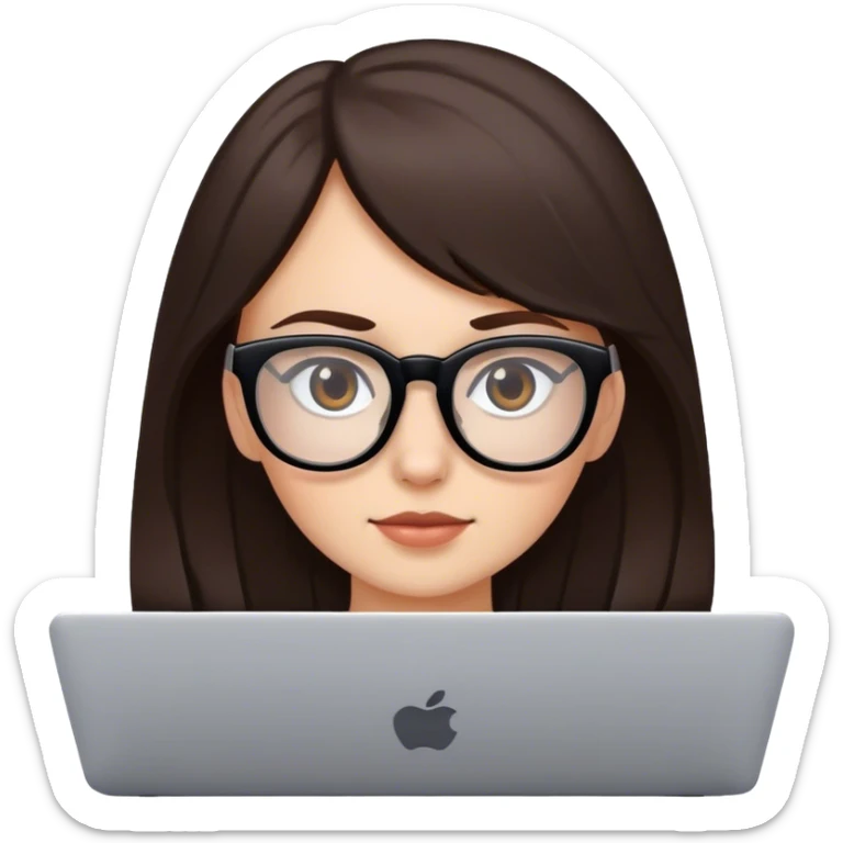 chica blanca con pelo castaño oscuro con gafas de vista y un portatil sin logo  sticker