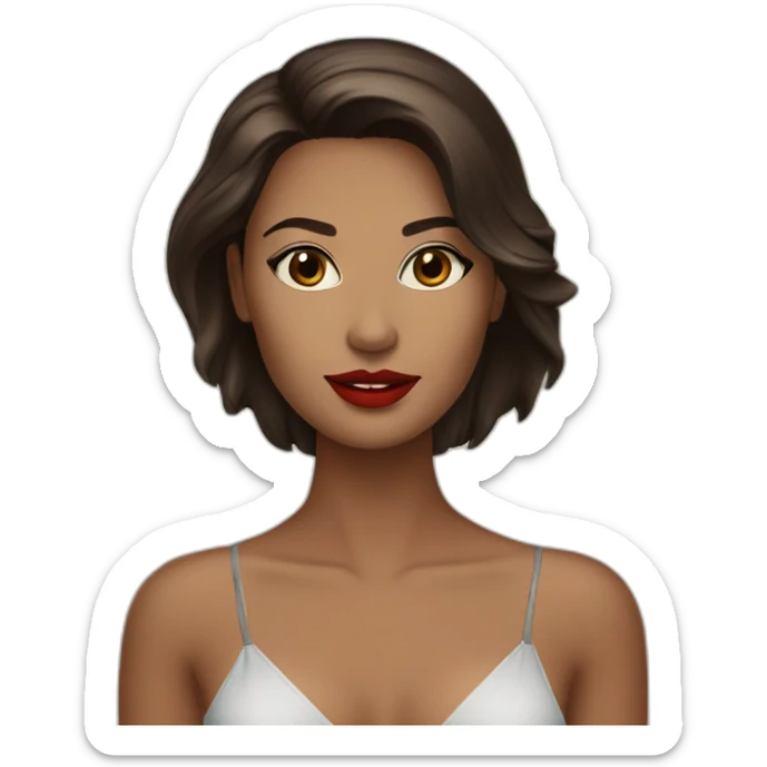 Straight dark brown hair red lips tanned skin woman at beach sticker
