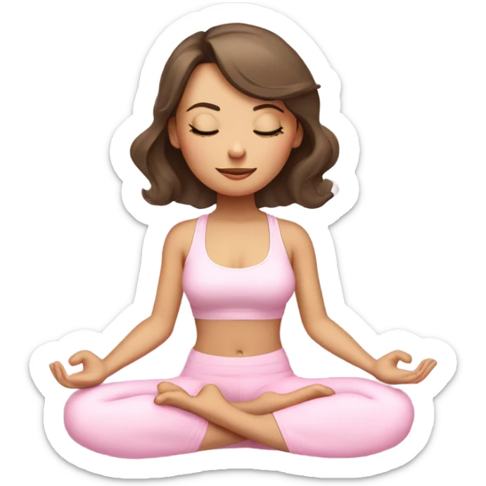 eyes closed emoji white brunette girl in lotus pose wearing a pastel pink yoga set  sticker