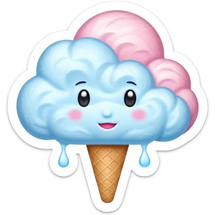 3D render of Cotton Candy Cloudh, made entirely of dessert materials, glistening sugar crystal texture, fluffy spun sugar texture in pastel blue, delicious confectionery aesthetic, Apple emoji style, isolated on white background --v 6.0. sticker