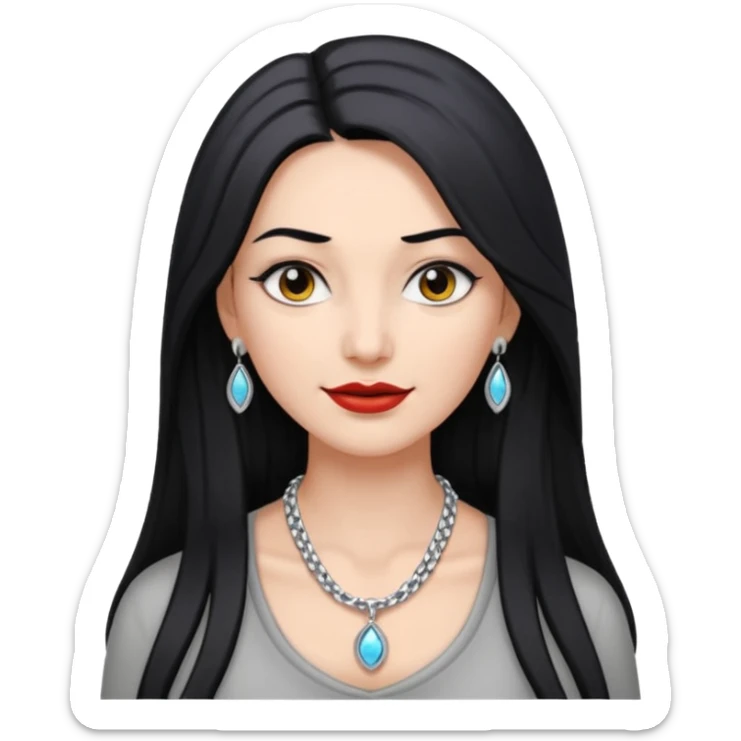 Female with Silver Necklace, grey skin,long hair, more bright silver,hihligt necklace, different expressions. sticker