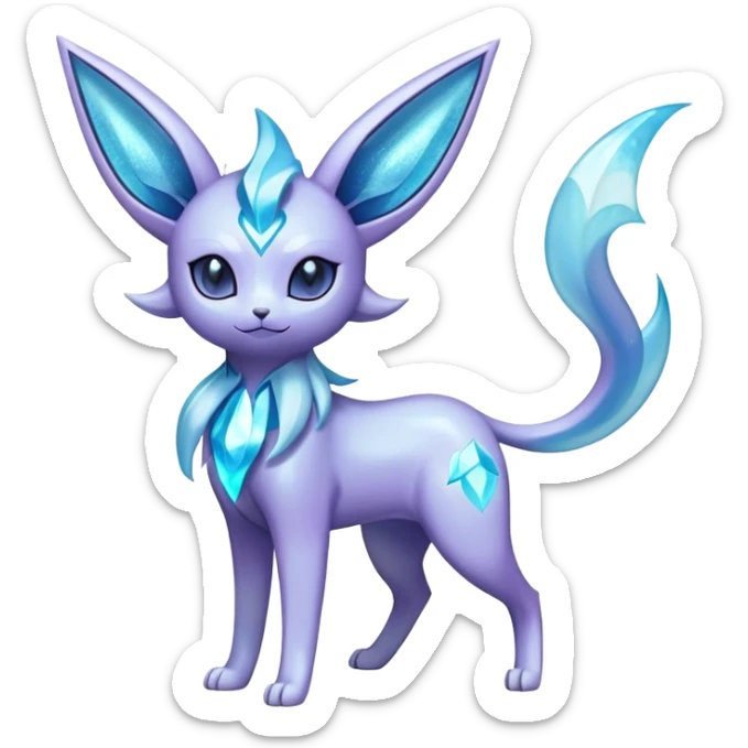 Shiny Cool Sparkly Cute Ethereal Espeon-Glaceon-Fakemon-hybrid-fusion- full body sticker