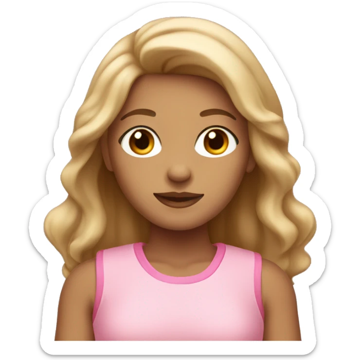 girl with ligth medium skin, brown eyes and hair wearing a pink clothes  sticker