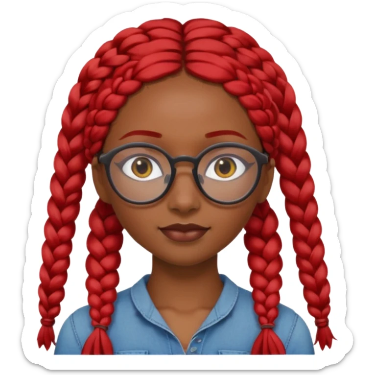 Dark Tan girl with long red plaits and red rimmed  glasses head neck and shoulder shot only sticker